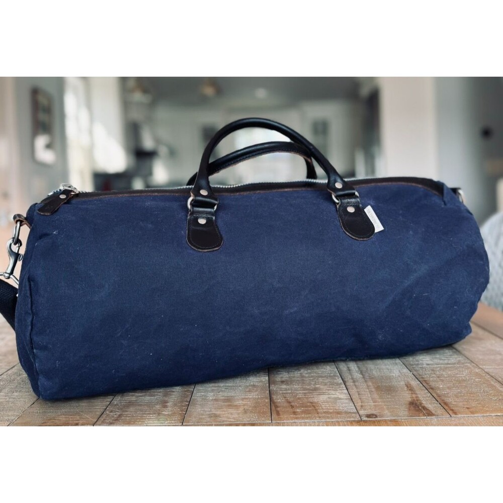 Billykirk Waxed Cotton Leather Blue Duffle Carryall Bag Old Money Preppy